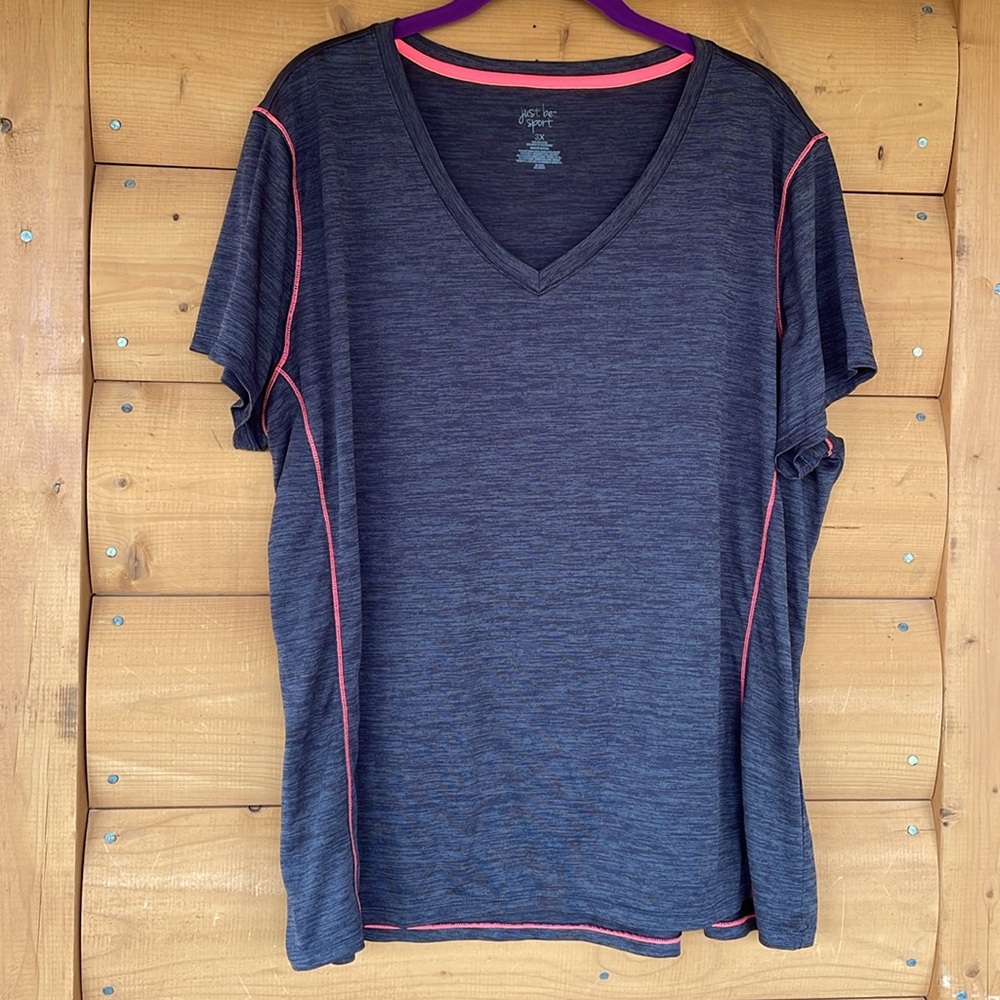 Just Be Sport Quick Dry Contrast stitch activewear short sleeve top Plus Size 3X